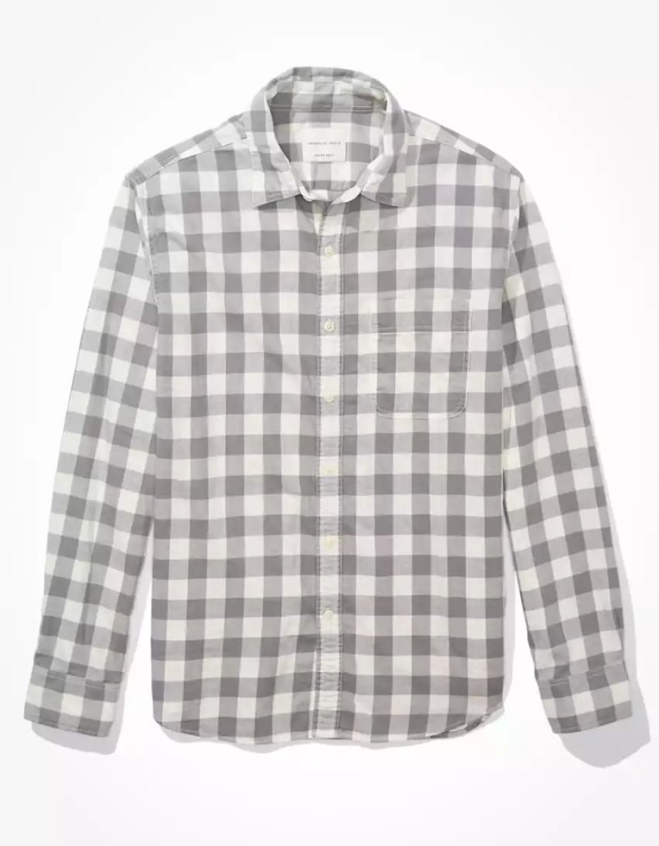 Hauts Flanelle American Eagle AE Super Soft Everyday Plaid Button-Up Shirt Grise Homme | EZY-31132098